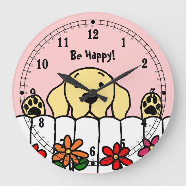 Grande Horloge Ronde Labrador jaune vous observant (Recto)