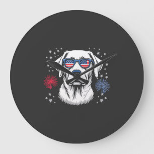 Grande Horloge Ronde Labrador patriotique avec lunettes USA