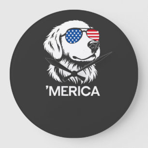 Grande Horloge Ronde Labrador patriotique drapeau américain Quatre Juil