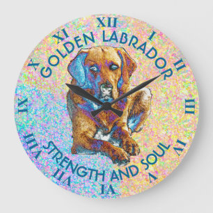 Grande Horloge Ronde Labrador retriever d'or psychédélique