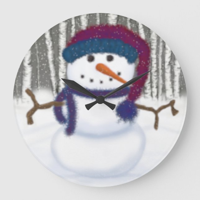 Grande Horloge Ronde L'adorable Puffy Le Snowman (Recto)