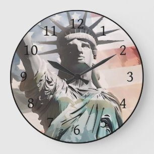 Grande Horloge Ronde Lady Liberty et le drapeau américain