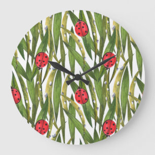 Grande Horloge Ronde Ladybugs : motif d'aquarelle arrière - plan margue