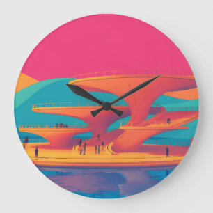 Grande Horloge Ronde lagon néon coucher de soleil néon parc futuriste p