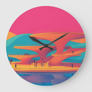 Grande Horloge Ronde lagon néon coucher de soleil néon parc futuriste p