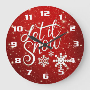 Grande Horloge Ronde Laissez Neiger Noël rouge et blanc