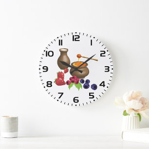 Grande Horloge Ronde Lait et Miel avec Baies Nourriture Rustique