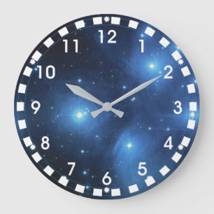Grande Horloge Ronde L'amas d'étoiles des Pléiades avec cadre blanc