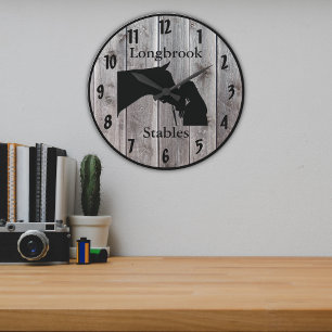 Grande Horloge Ronde L'amour d'un cheval personnalisable de style bois 
