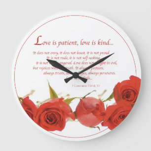 Grande Horloge Ronde L'amour est Patient Rose Rouge