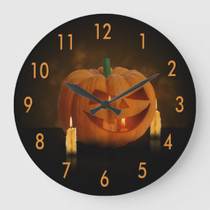 Grande Horloge Ronde Lanterne Citrouille d'Halloween avec bougies