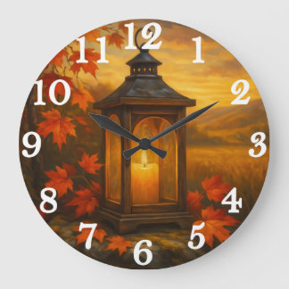 Grande Horloge Ronde Lanterne d'automne avec feuilles d'érable qui bril