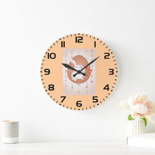 Grande Horloge Ronde Lapin avec Tulips Spring Holiday Rabbit