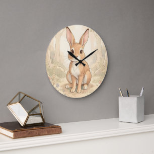 Grande Horloge Ronde Lapin brun mignon dans une forêt