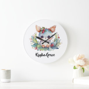 Grande Horloge Ronde Lapin de Bois Lapin Lapin Pépinière personnalisée
