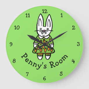 Grande Horloge Ronde Lapin de Pâques personnalisé Penny