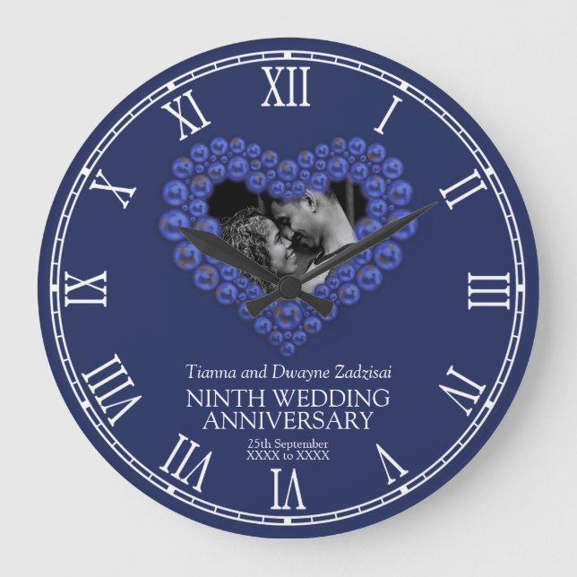 Grande Horloge Ronde Lapis Lazuli coeur profond bleu mariage anniversai (Recto)