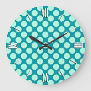 Grande Horloge Ronde Large retro dots - turquoise and aqua