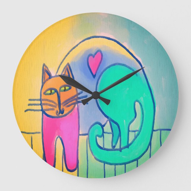 Grande Horloge Ronde L'art Abstrait de Chat (Recto)