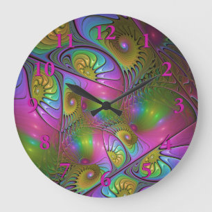 Grande Horloge Ronde L'art abstrait moderne lumineux coloré de fractal