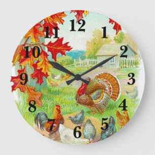 Grande Horloge Ronde L'automne dans la cuisine rustique et vintage de l