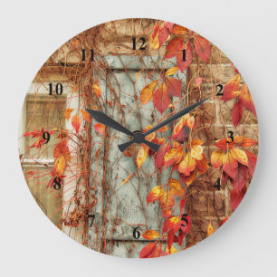 Grande Horloge Ronde L'automne laisse la fenêtre d'antiquités du pays