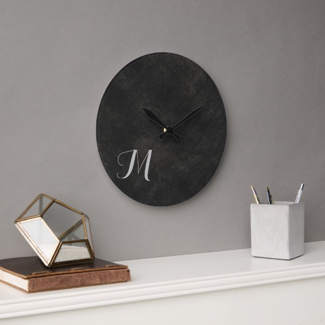 Grande Horloge Ronde Laver de chaux gris luxueux Monogramme (Bureau)