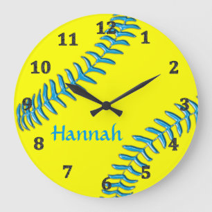 Grande Horloge Ronde Le base-ball synchronise votre NOM, arrière -