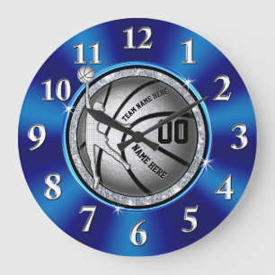 Grande Horloge Ronde Le bleu de filles, argentent l'horloge