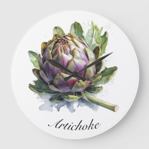 Grande Horloge Ronde Le Coeur du Jardin : Artichoke en Aquarelle
