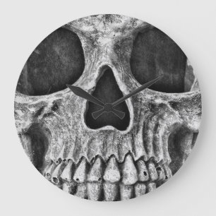 Grande Horloge Ronde Le crâne face vers le haut Design gothique noir e