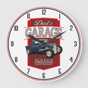 Grande Horloge Ronde Le Garage Bleu Hot Rod