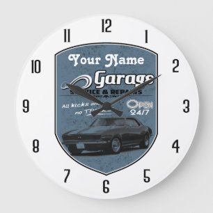 Grande Horloge Ronde Le garage Camaro du papa personnalisé