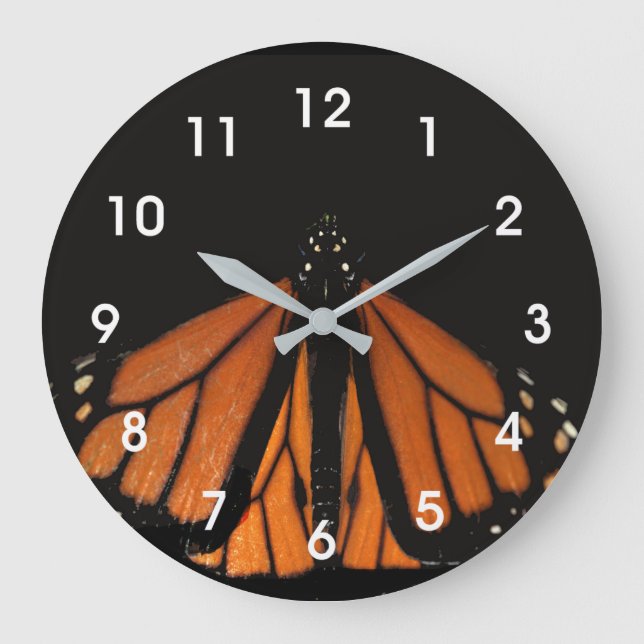 Grande Horloge Ronde Le papillon Monarque dans la clé d'Orange (Recto)