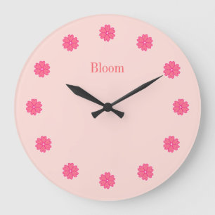 Grande Horloge Ronde Le rose élégant fleurit l'horloge murale