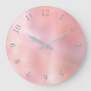 Grande Horloge Ronde Le rose rougissent des nombres Arabes gris de