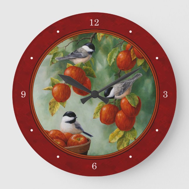 Grande Horloge Ronde Le rouge de la récolte des pommes de poulet (Recto)