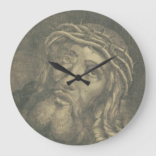 Grande Horloge Ronde Le Saint Visage de Jésus en Art Monochrome