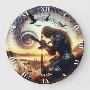 Grande Horloge Ronde Légende de l'épée de chevalier fantaisie mignonne