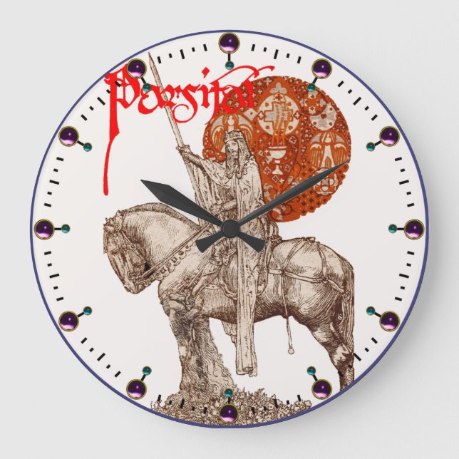 Grande Horloge Ronde LÉGENDE /QUEST de PERCEVAL d'imaginaire de rouge (Recto)