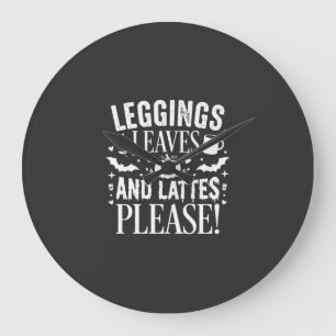 Grande Horloge Ronde Leggings Halloween Feuilles et Lattés Café d'autom