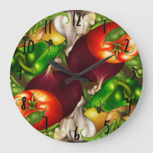 Grande Horloge Ronde Légumes et herbes bio naturels frais