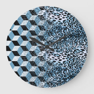 Grande Horloge Ronde Léopard Géométrique, Design de peau animale.
