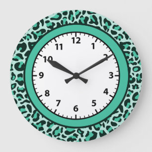 Grande Horloge Ronde Léopard Teal Cheetah Trendy Leopard Clock