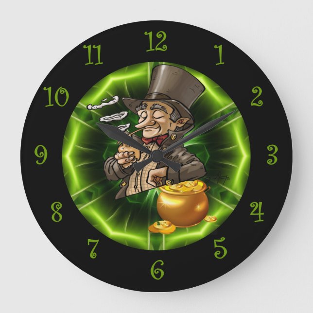 Grande Horloge Ronde Leprechaun Pris Sur Pot D'Or (Recto)