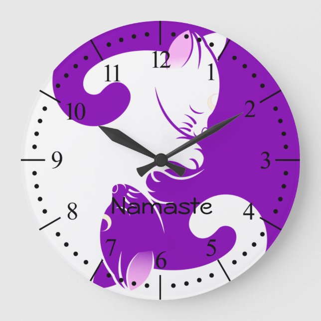 Grande Horloge Ronde L'équilibre des chats violets Yin et Yang (Recto)
