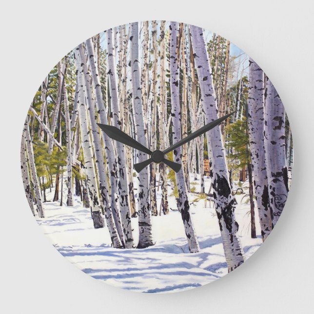 Grande Horloge Ronde Les arbres d'Aspen dans la forêt (Recto)