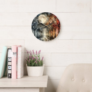 Grande Horloge Ronde Les arbres forestiers en Pleine lune