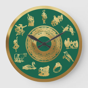 Grande Horloge Ronde Les douze jours de Noël vert