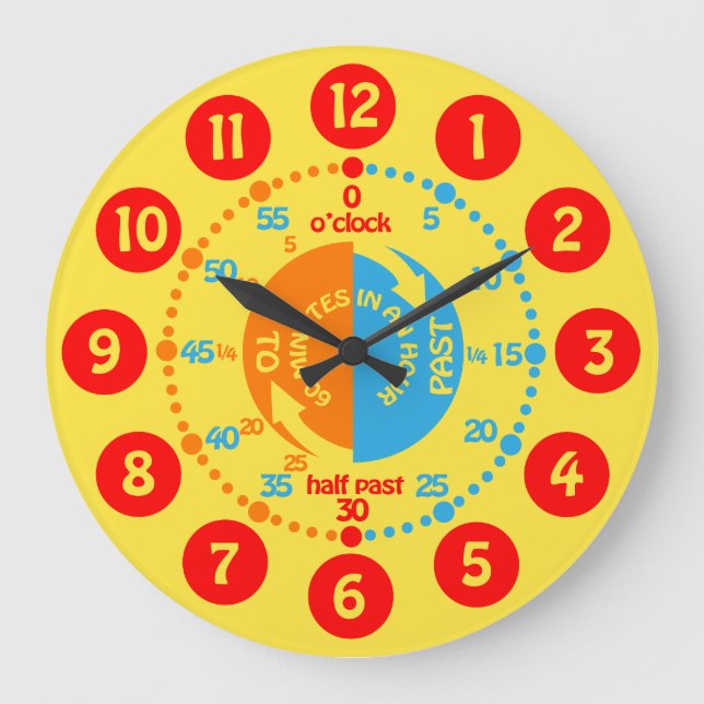 Grande Horloge Ronde Les enfants apprennent à dire à l'heure jaune roug (Recto)
